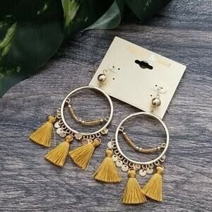 Sophia & Kate Gold Tone Beaded Tassel Dangle Post Earrings NEW